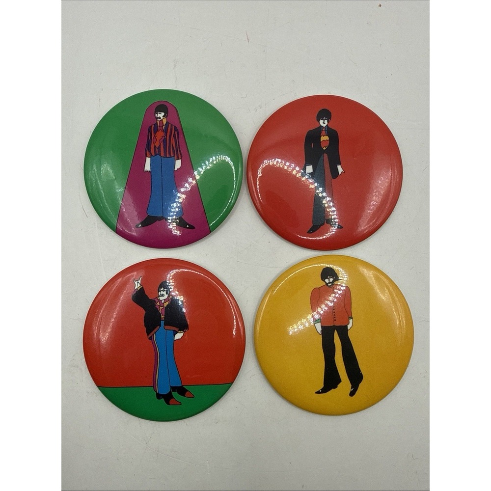 Vintage 1968 Set of 4 Beatles Yellow Submarine 3-1/2" Pinback Buttons